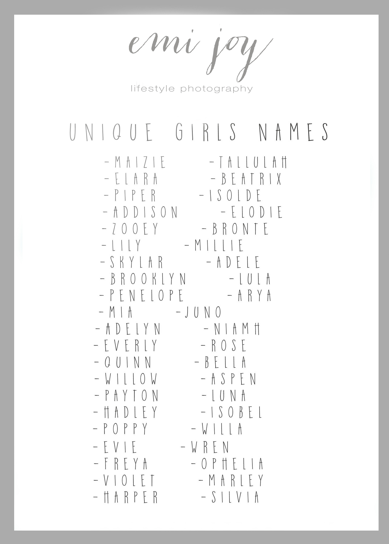 most unique girl names